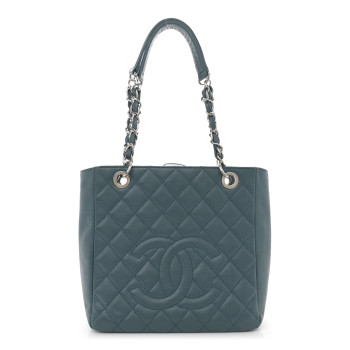CHANEL Caviar Quilted Petit Shopping Tote PST Blue