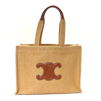 CELINE Canvas Calfskin Triomphe Large Cabas Thais Natural Tan