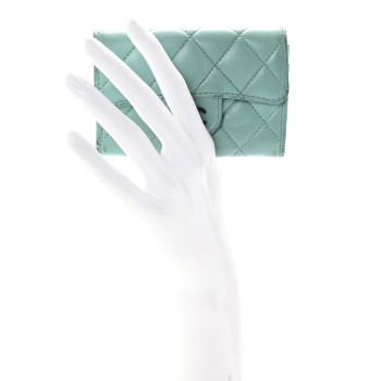 CHANEL Lambskin Quilted Flap Card Holder Wallet Turquoise