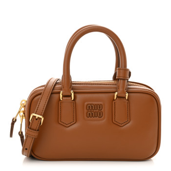 MIU MIU Calfskin Mini Arcadie Top Handle Bag Cognac