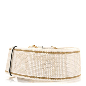FENDI Cannete Ribbon Poly Vitello Century Logo Adjustable Strap You White Garza Ecru