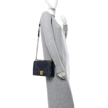 CHRISTIAN DIOR Lambskin Studded Medium Diorama Flap Bag Navy Blue