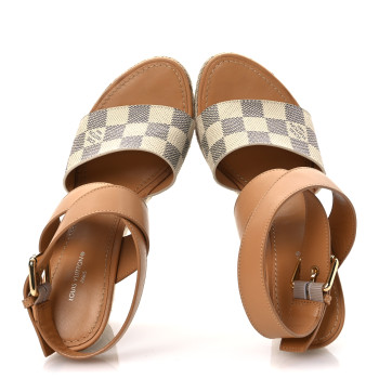 LOUIS VUITTON Damier Azur Starboard Wedges 38 Tan