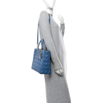 CHRISTIAN DIOR Lambskin Cannage Large Lady Dior Blue