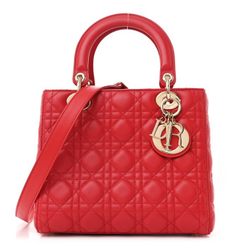 CHRISTIAN DIOR Lambskin Cannage Medium Lady Dior Red