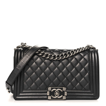 CHANEL Metallic Calfskin Quilted Medium Boy Flap Black CHANEL Metallic Calfskin Quilted Medium Boy Flap Black