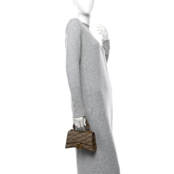 BALENCIAGA Coated Canvas BB Monogram Hourglass Top Handle Bag XS Beige Brown