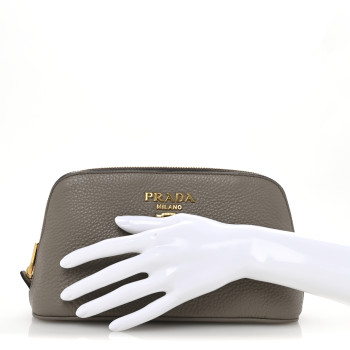 PRADA Vitello Daino Cosmetic Pouch Argilla