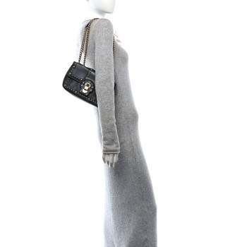 DOLCE & GABBANA Calfskin Lucia Studded Chain Shoulder Bag Black