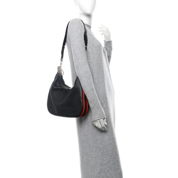 GUCCI Aria Calfskin Web Large Attache Shoulder Bag Black