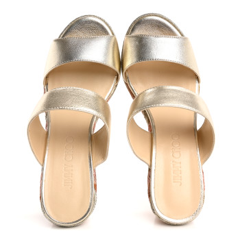 JIMMY CHOO Metallic Nappa Raffia Parker Wedge 100 Sandals 36.5 Gold Multicolor