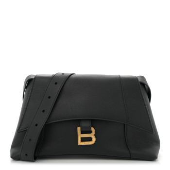BALENCIAGA Semi Shiny Smooth Calfskin Small Downtown Shoulder Bag Black
