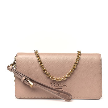 PRADA Saffiano Metal Mini Flap Crossbody Wristlet Bag Cammeo