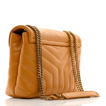 SAINT LAURENT Calfskin Y Quilted Monogram Small Loulou Chain Satchel Cheddar