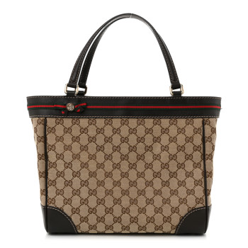 GUCCI Monogram Web Medium Mayfair Tote Dark Brown