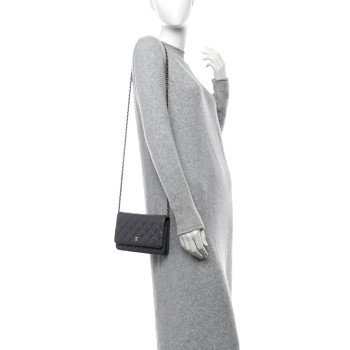 CHANEL Caviar Quilted Wallet on Chain WOC Grey