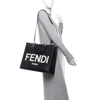 FENDI Vitello King Plexiglass Medium Fendi Sunshine Shopper Tote Black White