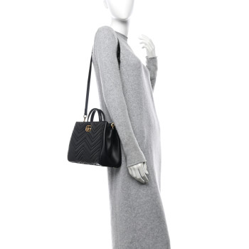 GUCCI Calfskin Matelasse Small GG Marmont Tote Black