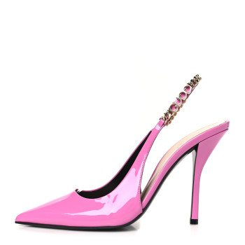 GUCCI Vernice Crystal Nappa Charlotte Signoria 105 Slingback Pumps 39.5 Libre Pink