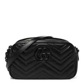 GUCCI Calfskin Matelasse Monochrome Small GG Marmont Chain Shoulder Bag Black
