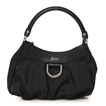 GUCCI Nylon Monogram Medium D Gold Ring Hobo Black