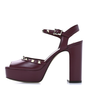 VALENTINO GARAVANI Calfskin Rockstud Platform Sandals 38.5 Cerise