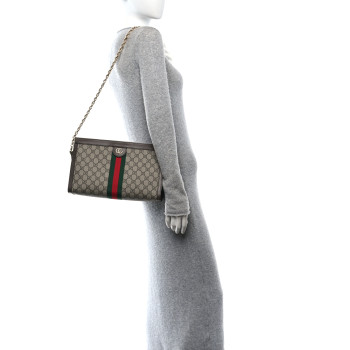 GUCCI GG Supreme Monogram Web Medium Ophidia Chain Shoulder Bag Brown