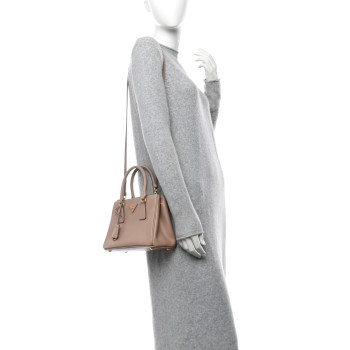 PRADA Saffiano Lux Mini Galleria Double Zip Tote Cipria