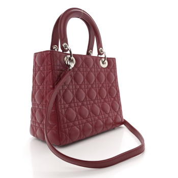 CHRISTIAN DIOR Lambskin Cannage Medium Lady Dior Dark Red