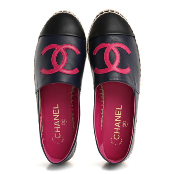 CHANEL Lambskin CC Espadrilles 37 Navy Fuchsia Black