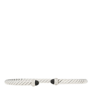 DAVID YURMAN Sterling Silver Diamond Black Onyx 4mm Cable Flex Bracelet