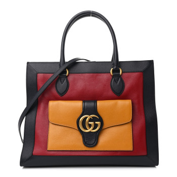 GUCCI New Sakai Calfskin Lux Tri-Color Medium Dahlia Shoulder Bag New Cherry Red Sun Oil Blue