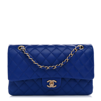 CHANEL Lambskin Quilted Medium Double Flap Blue