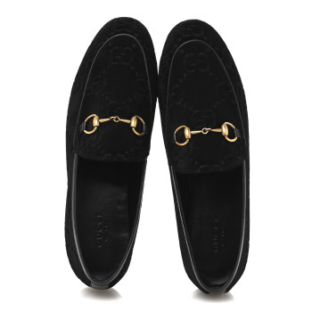 GUCCI Velvet Horsebit Womens Jordaan Loafers 37.5 Black