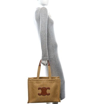 CELINE Canvas Calfskin Triomphe Large Cabas Thais Natural Tan