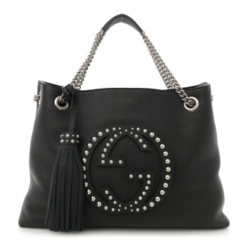 GUCCI Pebbled Calfskin Studded Medium Soho Chain Shoulder Bag Black