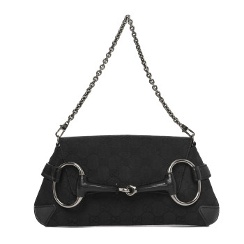 GUCCI Monogram Horsebit Chain Clutch Black