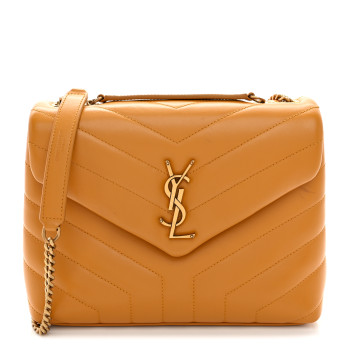 SAINT LAURENT Calfskin Y Quilted Monogram Small Loulou Chain Satchel Cheddar