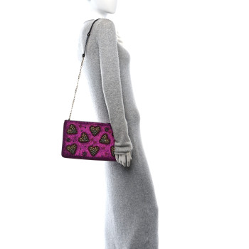 CHRISTIAN LOUBOUTIN Metallic Raffia Studded Loubiposh Chain Clutch Magenta