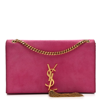 SAINT LAURENT Suede Medium Monogram Kate Tassel Shoulder Bag Lipstick Fuchsia