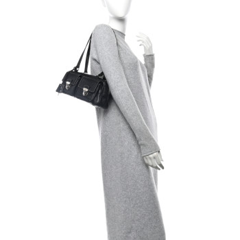 PRADA Vitello Heavy Push Lock Pocket Shoulder Bag Black