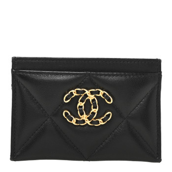 CHANEL Lambskin Quilted Chanel 19 Card Holder Black