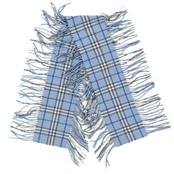BURBERRY Cashmere Check Happy Fringe Scarf Light Blue