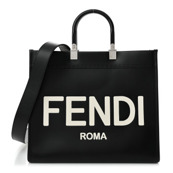 FENDI Vitello King Plexiglass Medium Fendi Sunshine Shopper Tote Black White