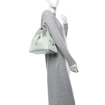 CHANEL Caviar Quilted Small Chanel 25 Handbag Light Green