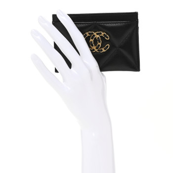 CHANEL Lambskin Quilted Chanel 19 Card Holder Black