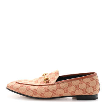 GUCCI Canvas GG Monogram Horsebit Womens Jordaan Loafers 39.5 Beige Ruggine Rust