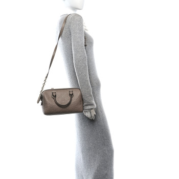 GUCCI Calfskin GG Emblem Small Top Handle Bag Taupe