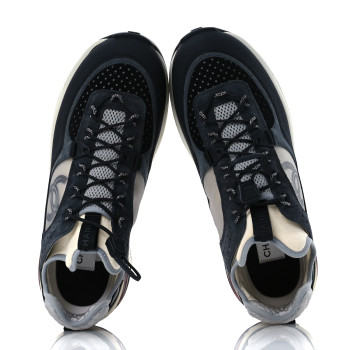 CHANEL Fabric Suede Calfskin Mesh CC Sneakers 42 Black Dark Grey White Light Grey