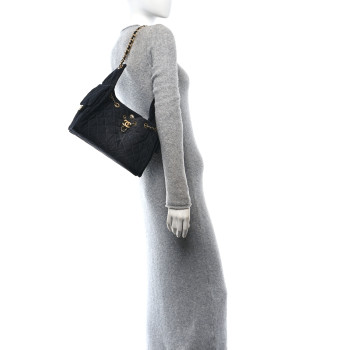 CHANEL Washed Denim Quilted Small Chanel 25 Handbag Black